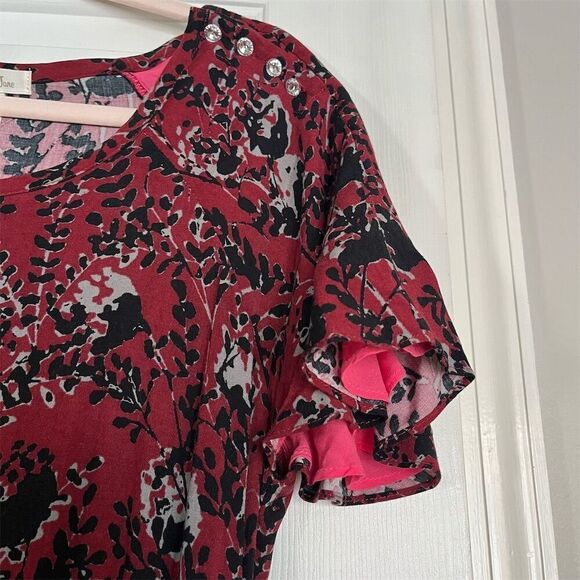 Matilda Jane Women's Helena Dress S Burgundy Red Floral Flounce Sleeves - Picture 3 of 6